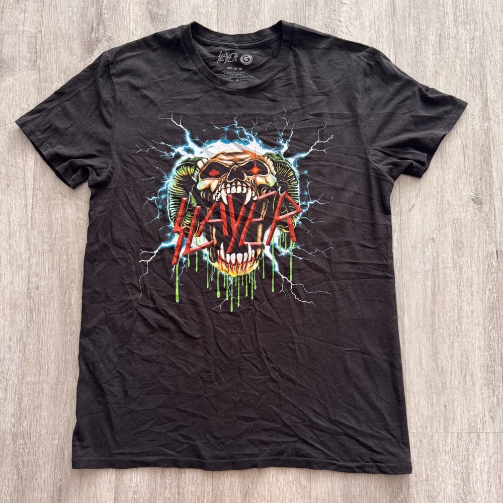 Slayer Skull Lightning Graphic T-Shirt Mens Medium Black Thrash Metal Band Tee